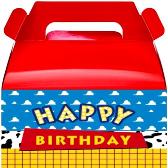 Happy Birthday Party Favor Boxes, Western Theme, Red and Blue Design, Pack of 12 - Picture 1 of 4